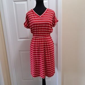 New! Yummie Striped Dress Red And White Stripes V-neck Small Short Sleeved Dress